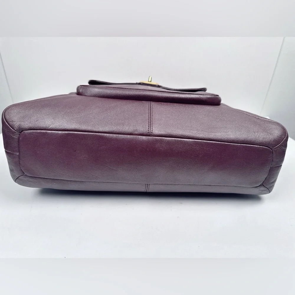 Coach Campbell Turnlock Leather Large Satchel Bag in Pearlized Plum/Brass